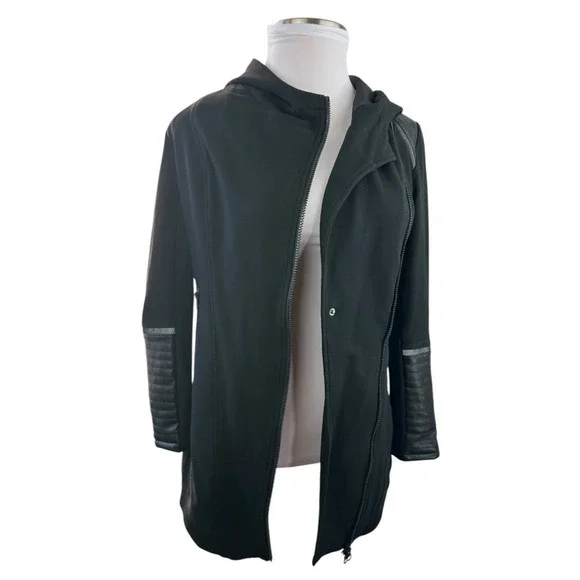 Blanc Noir Traveler Jacket Hooded Open Front Asymmetric Zip Padded Black Small - Picture 4 of 15
